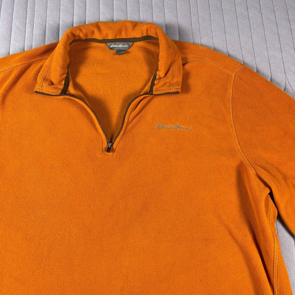 Eddie Bauer Fleece Pullover Mens XL Orange 1/4 Zip Lightweight Outdoor - Picture 2 of 12
